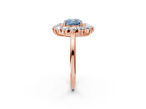 Rose gold Fancy Blue Cushion Cut Halo Cluster Diamond Ring with Pave Band and Four-Prong Setting_2