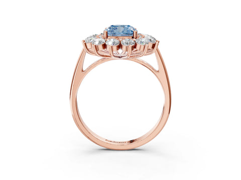 Rose gold Fancy Blue Cushion Cut Halo Cluster Diamond Ring with Pave Band and Four-Prong Setting_3