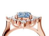 Rose gold Fancy Blue Cushion Cut Halo Diamond Cluster Ring with Marquise and Round Stones on a White Gold Band with Prong Setting_4