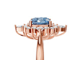 Rose gold Fancy Blue Cushion Cut Halo Diamond Cluster Ring with Marquise and Round Stones on a White Gold Band with Prong Setting_5
