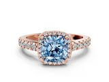 Rose gold Fancy Blue Cushion  Cut Halo Diamond Engagement Ring with Pave Band and Four-Prong Setting_28