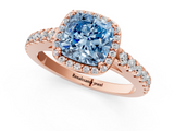 Rose gold Fancy Blue Cushion  Cut Halo Diamond Engagement Ring with Pave Band and Four-Prong Setting_29
