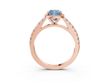 Rose gold Fancy Blue Cushion  Cut Halo Diamond Engagement Ring with Pave Band and Four-Prong Setting_31