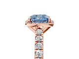Rose gold Fancy Blue Cushion  Cut Halo Diamond Engagement Ring with Pave Band and Four-Prong Setting_33