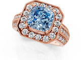 Rose gold Fancy Blue Cushion Cut Halo Diamond Engagement Ring with Pave Split Shank and Four-Prong Setting_13