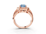 Rose gold Fancy Blue Cushion Cut Halo Diamond Engagement Ring with Pave Split Shank and Four-Prong Setting_15