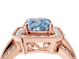 Rose gold Fancy Blue Cushion Cut Halo Diamond Engagement Ring with Pave Split Shank and Four-Prong Setting_16