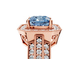 Rose gold Fancy Blue Cushion Cut Halo Diamond Engagement Ring with Pave Split Shank and Four-Prong Setting_17