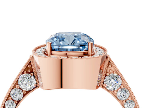 Rose gold Fancy Blue Cushion Cut Halo Diamond Engagement Ring with Split Shank Band and Four-Prong Setting_4
