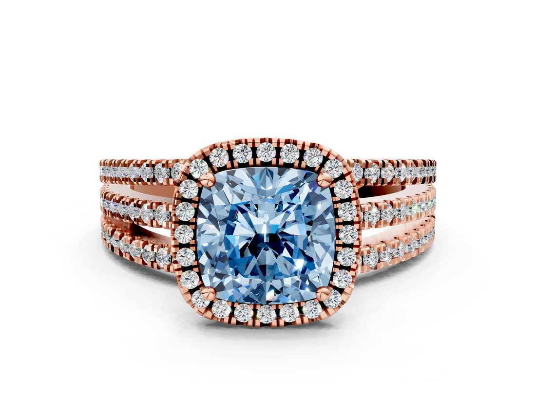 Rose gold Fancy Blue Cushion  Cut Halo Diamond Engagement Ring with Split Shank and Four-Prong Setting_20