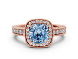 Rose gold Fancy Blue Cushion  Cut Halo Diamond Pave Band Ring with Four-Prong Setting_46