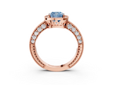 Rose gold Fancy Blue Cushion  Cut Halo Diamond Pave Band Ring with Four-Prong Setting_48