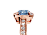 Rose gold Fancy Blue Cushion  Cut Halo Diamond Pave Band Ring with Four-Prong Setting_49