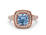 Rose gold Fancy Blue Cushion  Cut Halo Diamond Pave Band with Four-Prong Setting_36