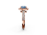 Rose gold Fancy Blue Cushion  Cut Halo Diamond Pave Band with Four-Prong Setting_38