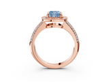 Rose gold Fancy Blue Cushion  Cut Halo Diamond Pave Band with Four-Prong Setting_39