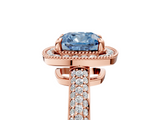 Rose gold Fancy Blue Cushion  Cut Halo Diamond Pave Band with Four-Prong Setting_41