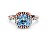 Rose gold Fancy Blue Cushion Cut Halo Diamond Pave Band with Prong Setting