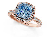 Rose gold Fancy Blue Cushion Cut Halo Diamond Pave Band with Prong Setting_1