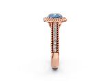 Rose gold Fancy Blue Cushion Cut Halo Diamond Ring with Beaded Split Shank and Four-Prong Setting_2