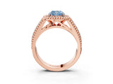 Rose gold Fancy Blue Cushion Cut Halo Diamond Ring with Beaded Split Shank and Four-Prong Setting_3