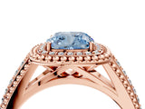 Rose gold Fancy Blue Cushion Cut Halo Diamond Ring with Beaded Split Shank and Four-Prong Setting_4
