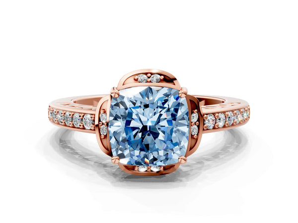 Rose Gold Cushion Cut Floral Petal Engagement Ring Setting for Fancy Blue Center