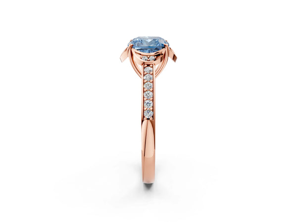 Rose Gold Cushion Cut Floral Petal Engagement Ring Setting for Fancy Blue Center