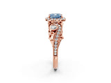 Rose gold Fancy Blue Cushion Cut Halo Diamond Ring with Milgrain and Bezel Accents on a Split Shank Band_14