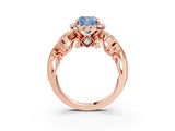 Rose gold Fancy Blue Cushion Cut Halo Diamond Ring with Milgrain and Bezel Accents on a Split Shank Band_15
