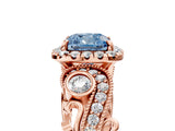 Rose gold Fancy Blue Cushion Cut Halo Diamond Ring with Milgrain and Bezel Accents on a Split Shank Band_17