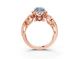 Rose gold Fancy Blue Cushion Cut Halo Diamond Ring with Milgrain and Bezel Accents on a Split Shank Band_27