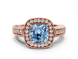 Rose gold Fancy Blue Cushion  Cut Halo Diamond Ring with Pavé Band and Four-Prong Setting_69