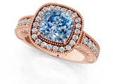 Rose gold Fancy Blue Cushion  Cut Halo Diamond Ring with Pavé Band and Four-Prong Setting_70