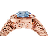 Rose gold Fancy Blue Cushion  Cut Halo Diamond Ring with Pavé Band and Four-Prong Setting_73