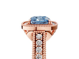 Rose gold Fancy Blue Cushion  Cut Halo Diamond Ring with Pavé Band and Four-Prong Setting_74