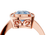 Rose gold Fancy Blue Cushion  Cut Halo Diamond Ring with Pavé Band and Milgrain Prong Setting_36