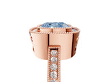 Rose gold Fancy Blue Cushion  Cut Halo Diamond Ring with Pavé Band and Milgrain Prong Setting_37