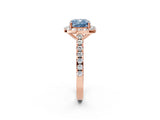 Rose gold Fancy Blue Cushion Cut Halo Diamond Ring with Pavé Band and Three-Prong Setting_2