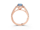 Rose gold Fancy Blue Cushion Cut Halo Diamond Ring with Pavé Band and Three-Prong Setting_3