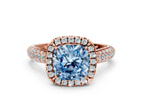 Rose gold Fancy Blue Cushion Cut Halo Diamond Ring with Pavé Band