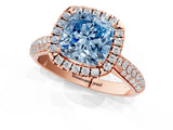 Rose gold Fancy Blue Cushion Cut Halo Diamond Ring with Pavé Band_1