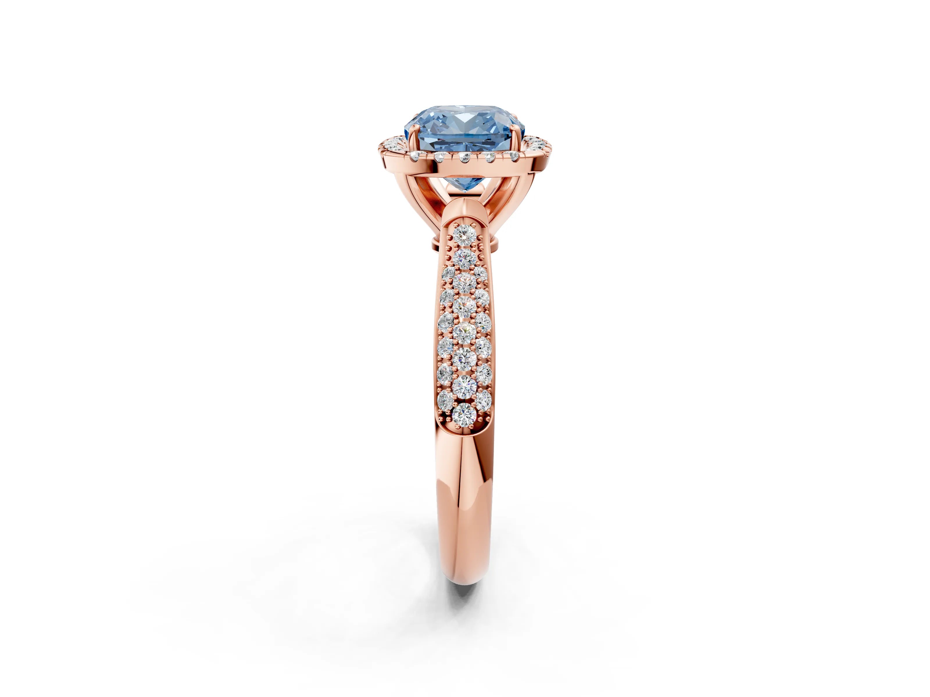 Rose gold Fancy Blue Cushion Cut Halo Diamond Ring with Pavé Band_2