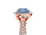 Rose gold Fancy Blue Cushion Cut Halo Diamond Ring with Pavé Band_5