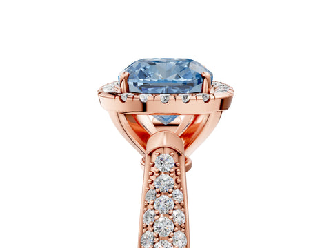 Rose gold Fancy Blue Cushion Cut Halo Diamond Ring with Pavé Band_5