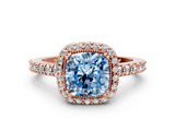 Rose gold Fancy Blue Cushion  Cut Halo Diamond Ring with Pave Band and Four-Prong Setting_24