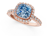 Rose gold Fancy Blue Cushion  Cut Halo Diamond Ring with Pave Band and Four-Prong Setting_25