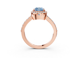 Rose gold Fancy Blue Cushion  Cut Halo Diamond Ring with Pave Band and Four-Prong Setting_27