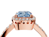 Rose gold Fancy Blue Cushion  Cut Halo Diamond Ring with Pave Band and Four-Prong Setting_28