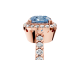 Rose gold Fancy Blue Cushion  Cut Halo Diamond Ring with Pave Band and Four-Prong Setting_29